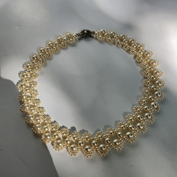 Vintage piece lace inspired faux pearl necklace Japan made ✨️ #02 - Picture 1 of 4